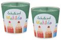 Windlicht Banderole Buntstifte Grün Kerzenglas Votivglas Einschulung Schulbeginn PERSONALISIERT 7,5cm Hoch 1