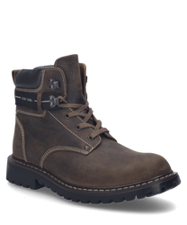 Die Stiefelette in der Farbe Brasil besteht aus robustem Leder und verfügt über eine Schnürung für optimalen Halt. Sie ist mit kontrastierenden Nähten und einer gepolsterten Manschette für zusätzlichen Komfort ausgestattet.
