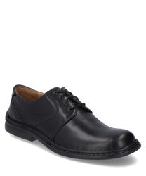 Elegante scarpa stringata in pelle nera. La scarpa si distingue per la sua raffinata cucitura e la finitura liscia e lucida.