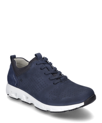 Baskets bleu foncé avec lacetsen cuir perforé pour une respirabilité optimale. Semelle blanche avec des propriétés d'amortissementidéale pour un confort quotidien.