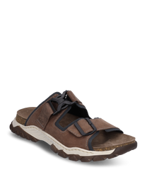 Sandalo marrone in pelle robustacon due fibbie e una suola strutturata antiscivolo. La scarpa comoda offre un look moderno e un elevato comfort di calzata.