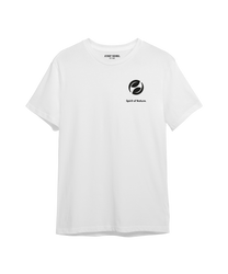 Weißes T-Shirt aus Baumwolle mit rundem Halsausschnitt und kurzem Arm Auf der Vorderseite befindet sich ein grünes Blattmuster mit dem Schriftzug "Spirit of Nature" in grüner Farbe
