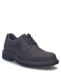 Der Halbschuh in der Farbe Moro besteht aus robustem Leder und verfügt über eine Schnürung. Besondere Merkmale sind die markanten Nähte und die strapazierfähige Sohle.