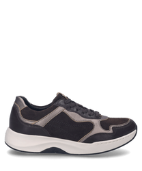 La sneaker dans la combinaison de couleurs "espresso-kombi" se distingue par un design élégant avec lacets. La tige combine des tons de brun foncé et clair avec des accents en cuir de haute qualité pour un look stylé.
