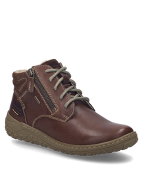 Der Halbschuh in der Farbe Castagne besteht aus hochwertigem Leder und verfügt über eine Schnürung sowie einen seitlichen Reißverschluss. Die Sohle ist robust und leicht profiliert während das Innenfutter für zusätzlichen Komfort sorgt.