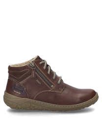 Der Halbschuh in der Farbe Castagne besteht aus hochwertigem Leder und verfügt über eine Schnürung sowie einen seitlichen Reißverschluss. Die Sohle ist robust und leicht profiliert während das Innenfutter für zusätzlichen Komfort sorgt.