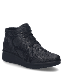 Der schwarze Halbschuh zeichnet sich durch sein elegantes Paisley-Muster aus und besteht aus hochwertigem Material. Der Schuh verfügt über eine Schnürung und eine robuste Sohle die für zusätzlichen Komfort sorgt.