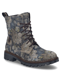 L'ankle boot blu-multi si presenta con un motivo floreale ed è realizzato in un materiale robusto con chiusura a lacci. La suola è profilata il che offre ulteriore supporto.