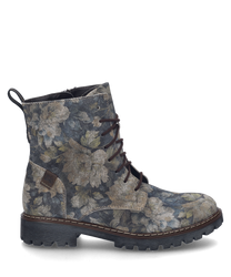 L'ankle boot blu-multi si presenta con un motivo floreale ed è realizzato in un materiale robusto con chiusura a lacci. La suola è profilata il che offre ulteriore supporto.
