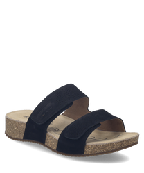 Sandalo nero con chiusura in velcro Realizzato in pelle con suola in sughero Offre comfort e stile per un uso quotidiano