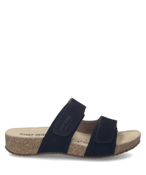 Sandalo nero con chiusura in velcro Realizzato in pelle con suola in sughero Offre comfort e stile per un uso quotidiano
