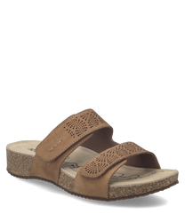 Sandalias de cuero marrón con cierre de velcro. Suela antideslizante con diseño ergonómico para mayor comodidad.