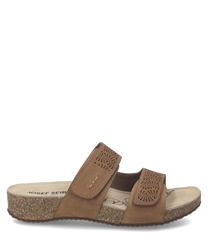 Sandalias de cuero marrón con cierre de velcro. Suela antideslizante con diseño ergonómico para mayor comodidad.