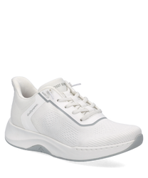 Weißer Sneaker aus Mesh mit Easy On Verschluss. Leichte Sohle und atmungsaktives Material für hohen Tragekomfort.
