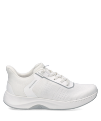 Weißer Sneaker aus Mesh mit Easy On Verschluss. Leichte Sohle und atmungsaktives Material für hohen Tragekomfort.