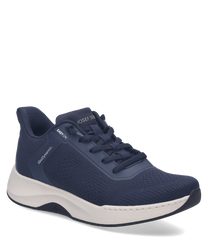 Dunkelblauer Sneaker aus Mesh mit weißer Sohle. Easy On Verschluss für einfaches Anziehen. Ideal für sportliche Aktivitäten.