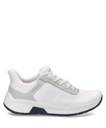 Weißer Sneaker aus Mesh mit grauen Akzenten. Einfacher Einstieg durch Easy On Verschluss.