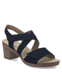 Sandalo elegante con chiusura in velcro Realizzato in pelle scamosciata nera con tacco in sughero e suola morbida Design a cinturini incrociati offre comfort e stile per ogni occasione