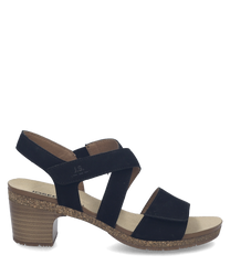 Sandalo elegante con chiusura in velcro Realizzato in pelle scamosciata nera con tacco in sughero e suola morbida Design a cinturini incrociati offre comfort e stile per ogni occasione