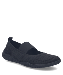 Black Ballerina shoe with a breathable mesh fabric and an elastic band for secure fit. The shoe features a flat sole designed for comfort making it ideal for casual wear.