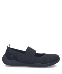 Black Ballerina shoe with a breathable mesh fabric and an elastic band for secure fit. The shoe features a flat sole designed for comfort making it ideal for casual wear.