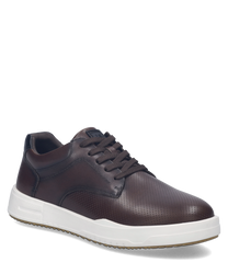 Brauner Sneaker aus Leder mit Schnürung. Perforiertes Obermaterial und weiße Sohle für sportlichen Look.