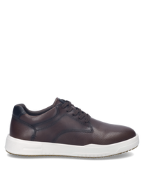 Brauner Sneaker aus Leder mit Schnürung. Perforiertes Obermaterial und weiße Sohle für sportlichen Look.