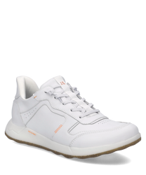 Moderner Sneaker in Weiß mit einem Easy-On Verschluss. Der Schuh besteht aus glattem Leder und hat dezente Ziernähte sowie eine strapazierfähige Sohle für optimalen Tragekomfort.