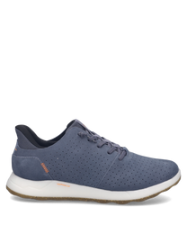 Moderner Sneaker aus blauem Textil mit Schnürung. Perforiertes Obermaterial sorgt für Atmungsaktivität.