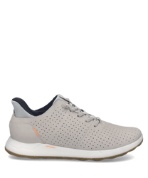 Grauer Sneaker aus perforiertem Material mit Easy On Verschluss. Weiße Sohle und dezente orangene Details sorgen für modernen Look.