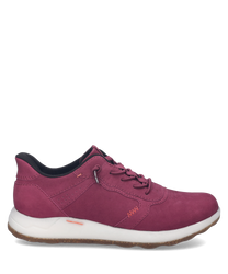 Moderner Sneaker aus weinrotem Leder mit Schnürung. Weiße Sohle und dezente Ziernähte verleihen dem Schuh einen stilvollen Look.