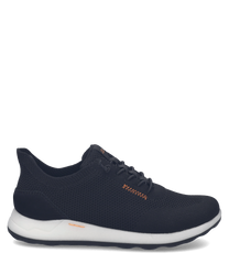 Dunkelblauer Sneaker aus Mesh mit weißer Sohle. Der Easy On Verschluss ermöglicht einfaches Anziehen ohne Schnürsenkel.