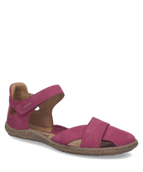 Roze sandaal met klittenbandsluiting gemaakt van zacht leer. Open design met comfortabele zool ideaal voor zomerse dagen.