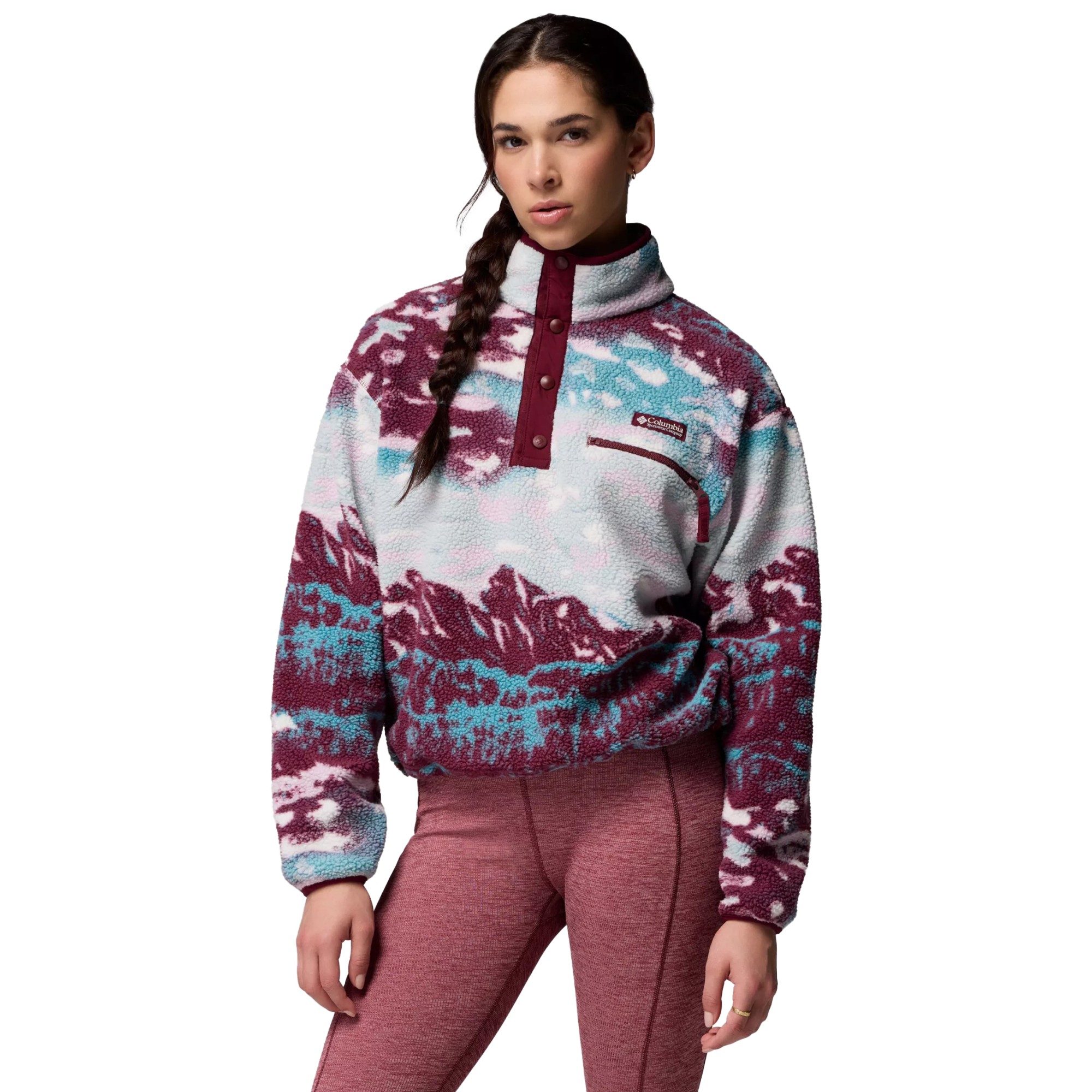Columbia Helvetia II Printed Cropped Half Snap Fleece | Fleecepullover für Damen | Rich Wine Sisters / Rich Wine
