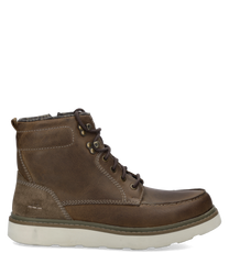 Braune Stiefelette aus Leder mit Reißverschluss. Robuste Gummisohle für optimalen Halt.