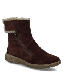 Braune Stiefelette aus Wildleder mit seitlichem Reißverschluss und flauschigem Futter. Robuste Sohle für optimalen Halt. Ideal für kalte Tage.