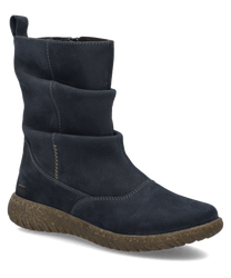 Schwarze Stiefelette aus Leder mit Reißverschluss. Robuste Sohle und dezente Ziernähte verleihen stilvolle Eleganz.