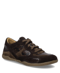 Brauner Sneaker aus Leder mit Schlangenleder-Optik und Schnürung. Die Sohle besteht aus Gummi und bietet guten Halt. Ideal für einen lässigen Look.