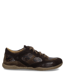 Brauner Sneaker aus Leder mit Schlangenleder-Optik und Schnürung. Die Sohle besteht aus Gummi und bietet guten Halt. Ideal für einen lässigen Look.