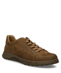 Brauner Halbschuh aus Leder mit Schnürung. Robuste Sohle mit speckled Optik für festen Halt.