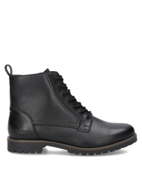 Schwarze Lederstiefelette mit Reißverschluss und seitlichen Nähten Robuste Sohle für besseren Halt Ideal für den Alltag geeignet Elegantes und zeitloses Design