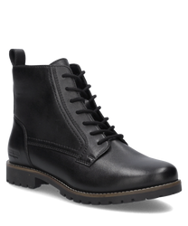 Schwarze Lederstiefelette mit Reißverschluss und seitlichen Nähten Robuste Sohle für besseren Halt Ideal für den Alltag geeignet Elegantes und zeitloses Design