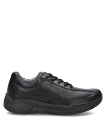 Schwarzer Halbschuh aus Leder mit Schnürung. Elegantes Design mit robuster Sohle für optimalen Komfort.