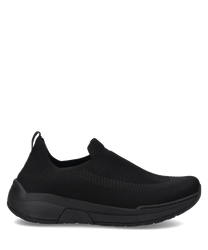 Schwarzer Sneaker aus atmungsaktivem Mesh mit flexiblem Gummizug als Verschluss. Leichte Sohle für optimalen Tragekomfort.