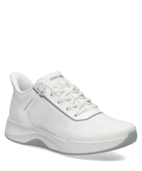 Weiße Sneaker mit Schnürung aus atmungsaktivem Mesh-Material. Dezente graue Akzente und leicht erhöhte Sohle bieten Komfort und moderne Optik.