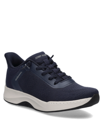 Dunkelblauer Sneaker mit Schnürung aus atmungsaktivem Textil. Weiße Sohle bietet guten Halt und Komfort.