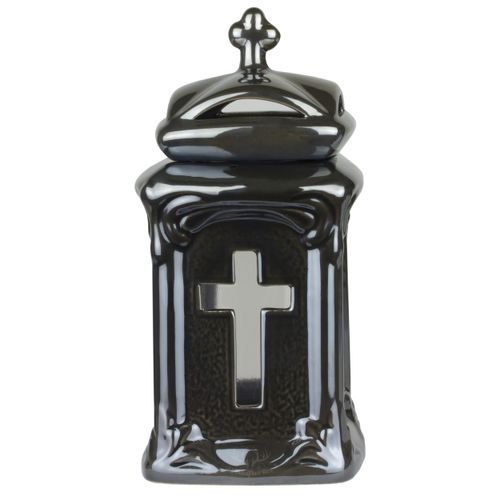 Grablicht - Kleine keramische Kapelle mit Kreuz-Motiv / 26cm Hoch & 13cm Breit / nachfüllbar