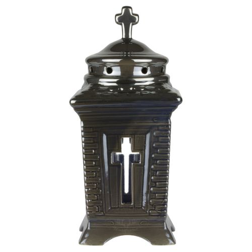 Grablicht - Große keramische Kapelle mit Kreuz-Motiv / 30cm Hoch & 12cm Breit / nachfüllbar