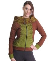 Brown-Green Boho Jacket Sweatjacket with roll collar