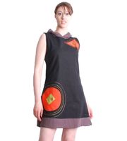 Boho Hippie Tunika Minikleid Longshirt mit Kapuze schwarz/orange